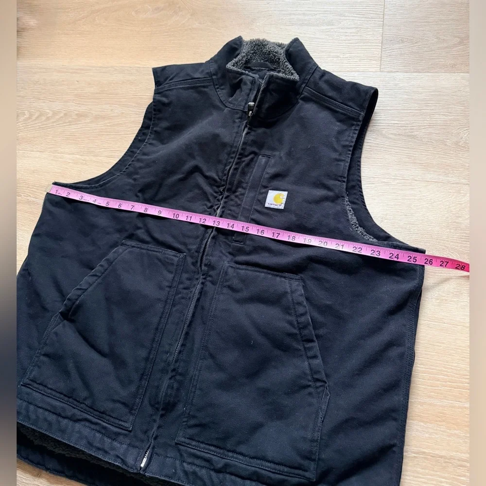 Carhartt Men Washed Duck Sherpa Lined Work Vest Mock Neck Size L